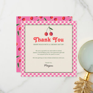 Tarjeta De Agradecimiento Berry Cherry Retro Hot Pink Cumpleaños