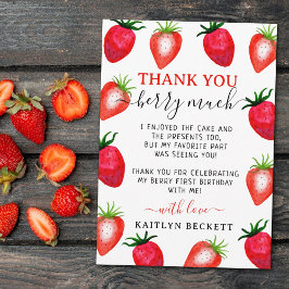 Tarjeta De Agradecimiento Berry de fresa dulce primer cumpleaños