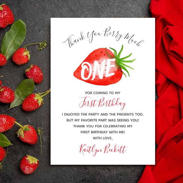 Tarjeta De Agradecimiento Berry de fresa dulce primer cumpleaños (Subido por el creador)