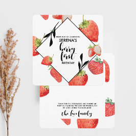 Tarjeta De Agradecimiento Berry First | 1 cumpleaños | Fresa moderna