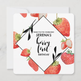Tarjeta De Agradecimiento Berry First | 1er Cumpleaños | Fresa Moderna
