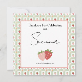 Tarjeta De Agradecimiento Berry First Birthday Customisable Gingham Print 