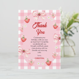 Tarjeta De Agradecimiento Berry first birthday pink strawberry gingham sweet