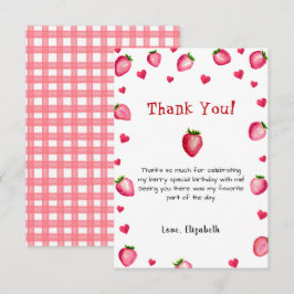 Tarjeta De Agradecimiento Berry First Birthday Strawberry Summer Gingham 1ª
