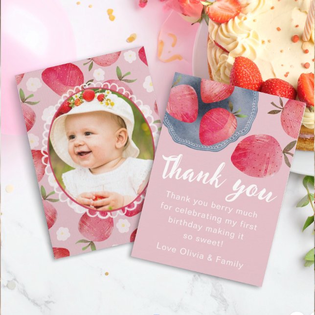 Tarjeta De Agradecimiento Berry First Birthday Thank You Card (Subido por el creador)