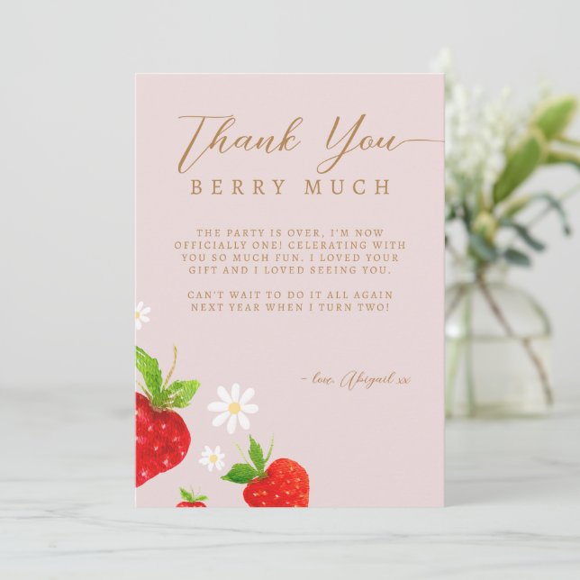 Tarjeta De Agradecimiento Berry First First Strawberry Birthday (Anverso de pie)