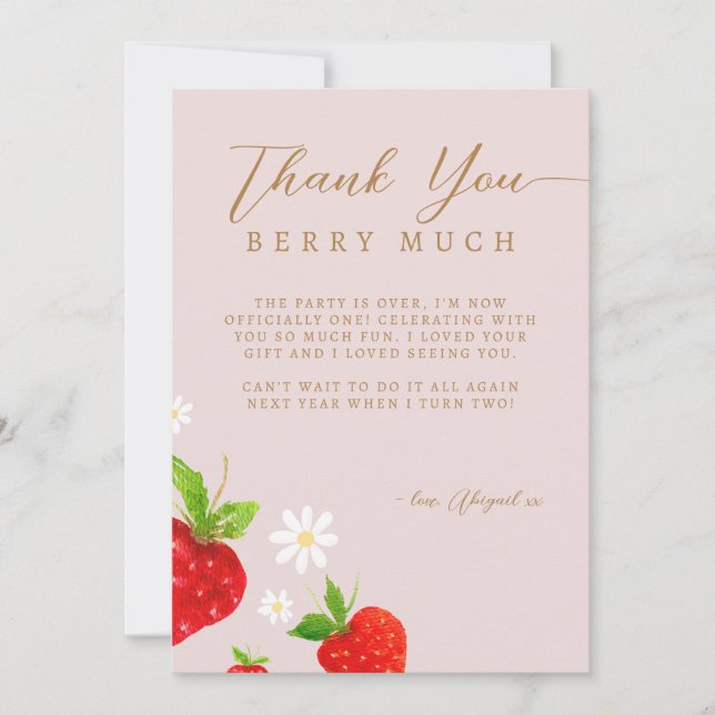Tarjeta De Agradecimiento Berry First First Strawberry Birthday Photo (Anverso)