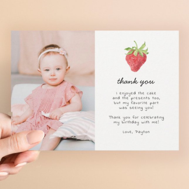Tarjeta De Agradecimiento Berry First Strawberry 1er cumpleaños foto (Subido por el creador)