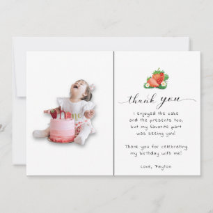Tarjeta De Agradecimiento Berry First Watercolor Strawberry Birday Photo