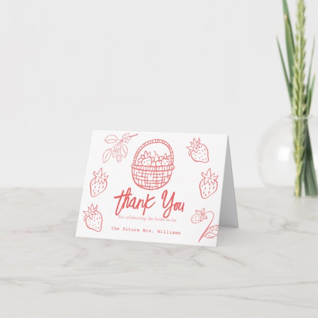 Tarjeta De Agradecimiento Berry in Love Hand-drawn Strawberry Bridal Shower (Anverso)