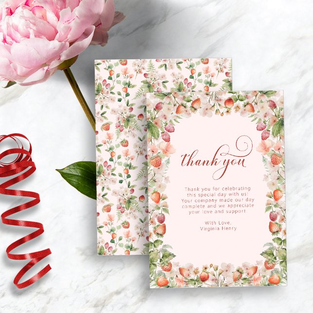 Tarjeta De Agradecimiento Berry rosa primero (Pink Berry First Thank You Card
)