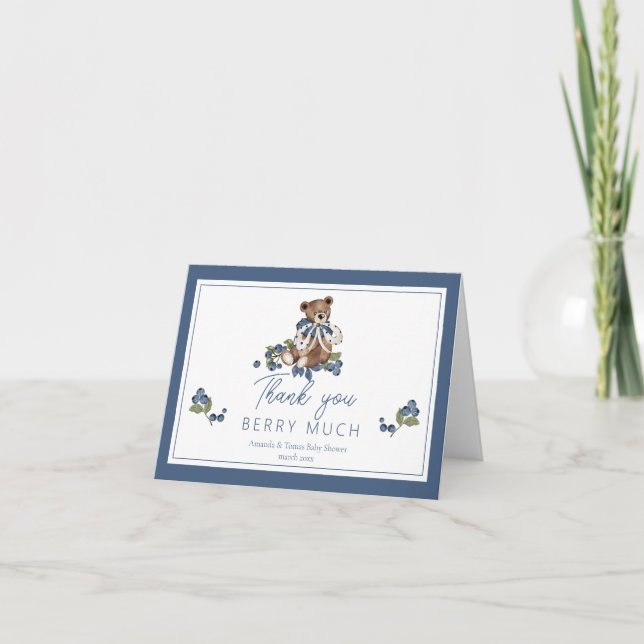 Tarjeta De Agradecimiento Berry Sweeberry Bear Baby Boy Shower (Anverso)