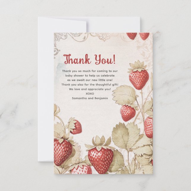 Tarjeta De Agradecimiento Berry Sweet Baby Ducha Flat Gracias Card (Anverso)
