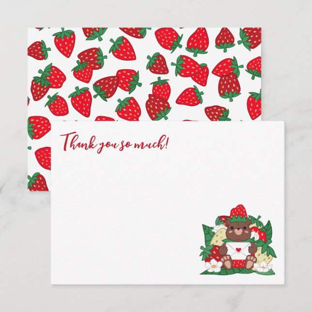 Tarjeta De Agradecimiento Berry Sweet Baby Red Strawberry Bear Baby Shower (Anverso / Reverso)