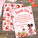 Tarjeta De Agradecimiento Berry Sweet Birthday -  Strawberry Thank you card<br><div class="desc">This charming strawberry thank you card is the perfect finishing touch to your little one's celebration! Perfect for a sweet strawberry birthday, this design features an adorable little girl in a strawberry-print dress, surrounded by lush strawberries, white flowers, and a delicious cupcake topped with a giant berry. With a fresh...</div>
