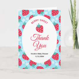 Tarjeta De Agradecimiento Berry Sweet Blue Strawberry Baby Shower