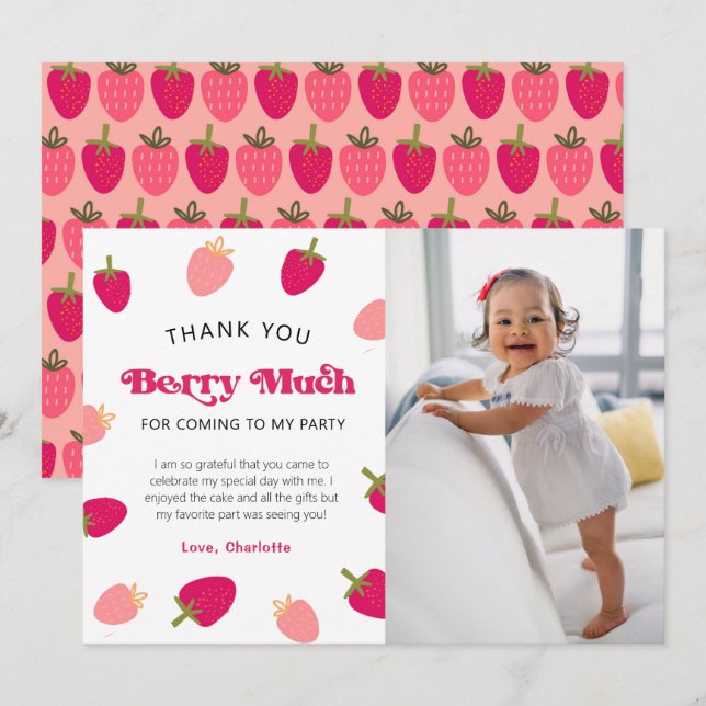 Tarjeta De Agradecimiento Berry Sweet Boho Strawberry Photo (Anverso / Reverso)