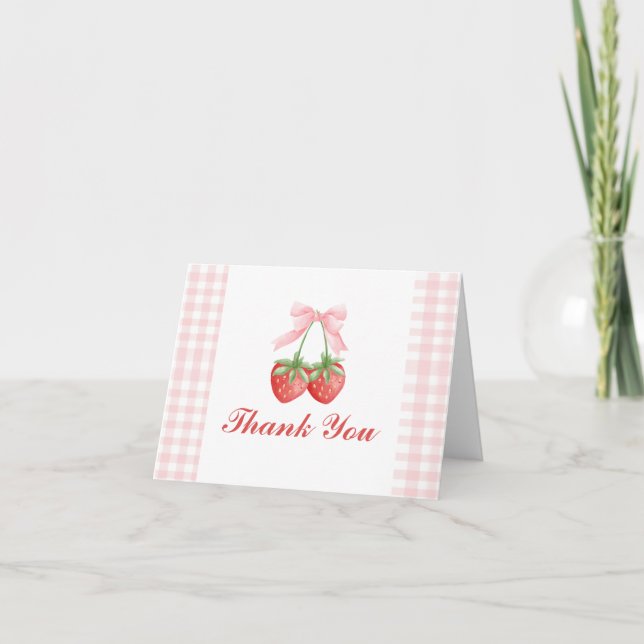 Tarjeta De Agradecimiento Berry Sweet fresberry cumpleaños Pink Bow Gingham (Anverso)