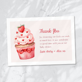 Tarjeta De Agradecimiento Berry Sweet Pink Cupcake Hearts Baby Shower