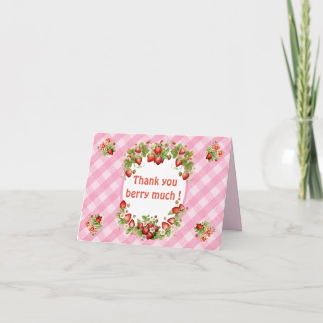 Tarjeta De Agradecimiento Berry Sweet Pink Gingham (Anverso)