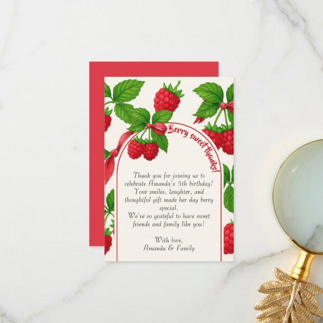 Tarjeta De Agradecimiento Berry Sweet Raspberry Kids Birthday Gracias Card (Anverso/Reverso In Situ)