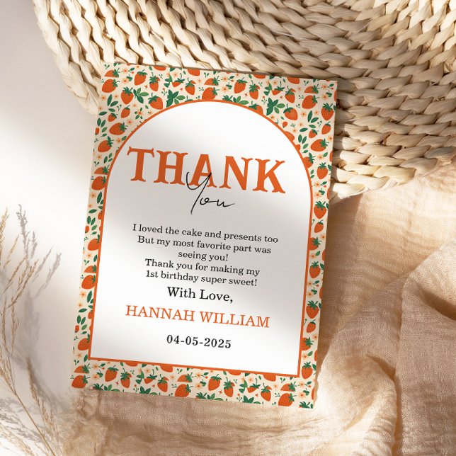 Tarjeta De Agradecimiento Berry Sweet Strawberry 1st Birthday Party (Subido por el creador)