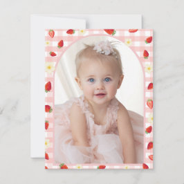 Tarjeta De Agradecimiento Berry Sweet Strawberry 1st Birthday Photo 
