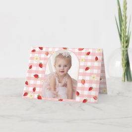 Tarjeta De Agradecimiento Berry Sweet Strawberry 1st Birthday Photo Folded H