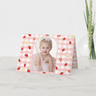 Tarjeta De Agradecimiento Berry Sweet Strawberry 1st Birthday Photo Folded H