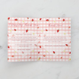 Tarjeta De Agradecimiento Berry Sweet Strawberry 1st Birthday Photo Folded V