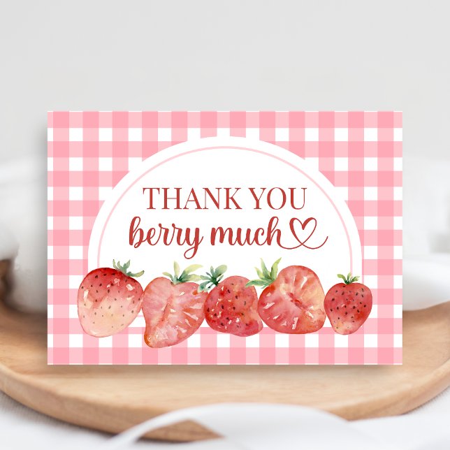 Tarjeta De Agradecimiento Berry Sweet Strawberry Baby Shower (Strawberry Baby Shower Thank you Card)