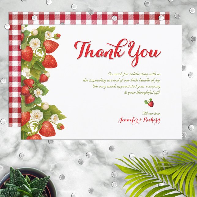Tarjeta De Agradecimiento Berry Sweet Strawberry Baby Shower Gracias (Subido por el creador)