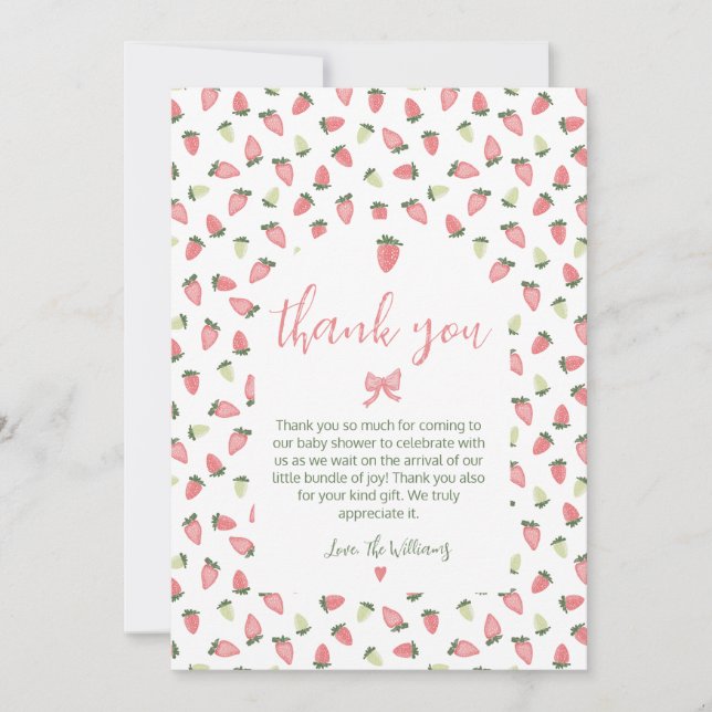 Tarjeta De Agradecimiento Berry Sweet Strawberry Baby Shower Thank You (Anverso)