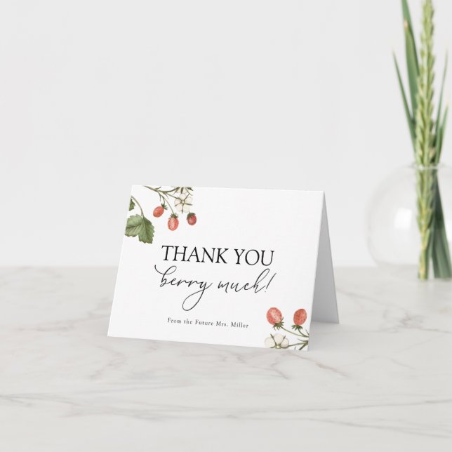 Tarjeta De Agradecimiento Berry Sweet Strawberry Bridal Shower (Anverso)