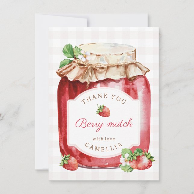 Tarjeta De Agradecimiento Berry Sweet Strawberry Jam Birthday Party (Anverso)