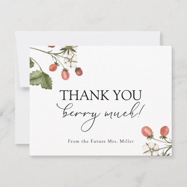 Tarjeta De Agradecimiento Berry Sweet Strawberry Shower (Anverso)