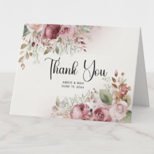 Tarjeta De Agradecimiento Beso Floral Rosa Malva 4-Fotos Boda