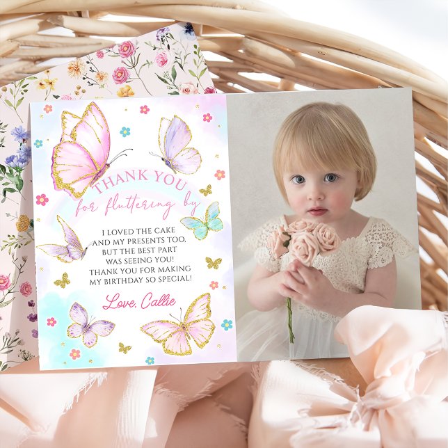 Tarjeta De Agradecimiento Besos de mariposa Cumpleaños de niña Foto (Subido por el creador)