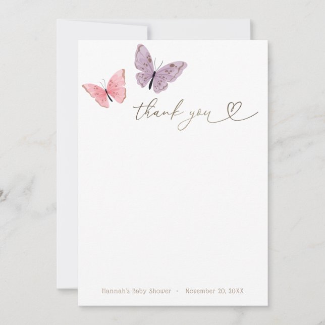 Tarjeta De Agradecimiento Besos de mariposa gracias  (Anverso)