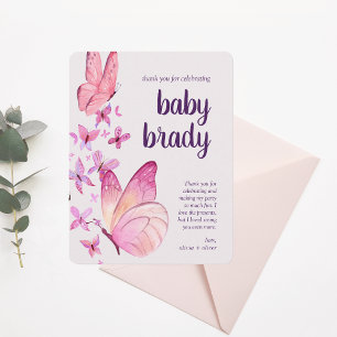 Tarjeta De Agradecimiento Besos de mariposa y deseos de bebé Mariposa rosa