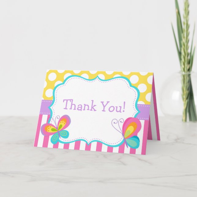 Tarjeta De Agradecimiento Besos de mariposa y Fiesta de deseos de cumpleaños (Anverso)