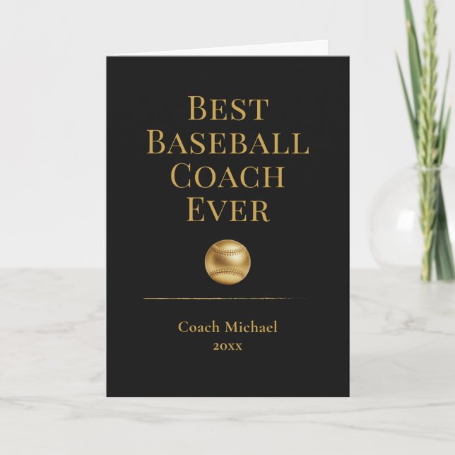 Tarjeta De Agradecimiento Best Baseball Coach Ever Elegant Black Gold Gift (Anverso)
