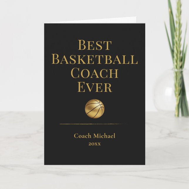 Tarjeta De Agradecimiento Best Basketball Coach Ever Elegant Black Gold Gift (Anverso)