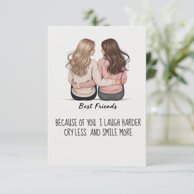 Tarjeta De Agradecimiento Best Friends Back View Hair & Outfit Illustration