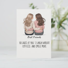 Tarjeta De Agradecimiento Best Friends Back View Hair & Outfit Illustration