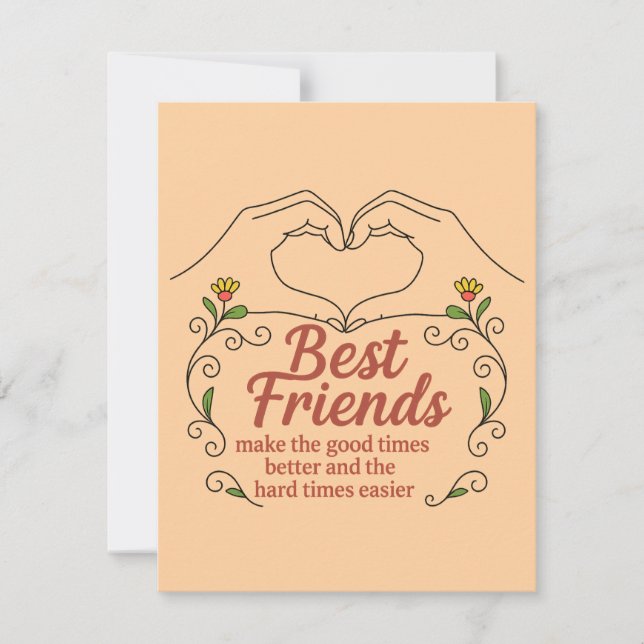 Tarjeta De Agradecimiento Best Friends Heart Hands Floral Thank You Card (Anverso)