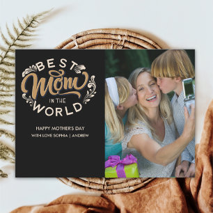 Tarjeta De Agradecimiento Best Mom in the World Scrip Photo Mom Black
