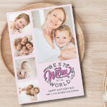 Tarjeta De Agradecimiento Best Mom In the World Scrip Photos Mom Pink<br><div class="desc">Lindo diseño de Tarjeta de Dia de la madre o cumpleaños de mama la tarjeta cuenta con linda tipografia moderna en tonos Rosa y Gris obscuro con la Frase "BEST MOM IN THE WORLD" y en la parte frontal 5 fotos personalizables para que inmortalize sus mejores momentos con mama. en...</div>
