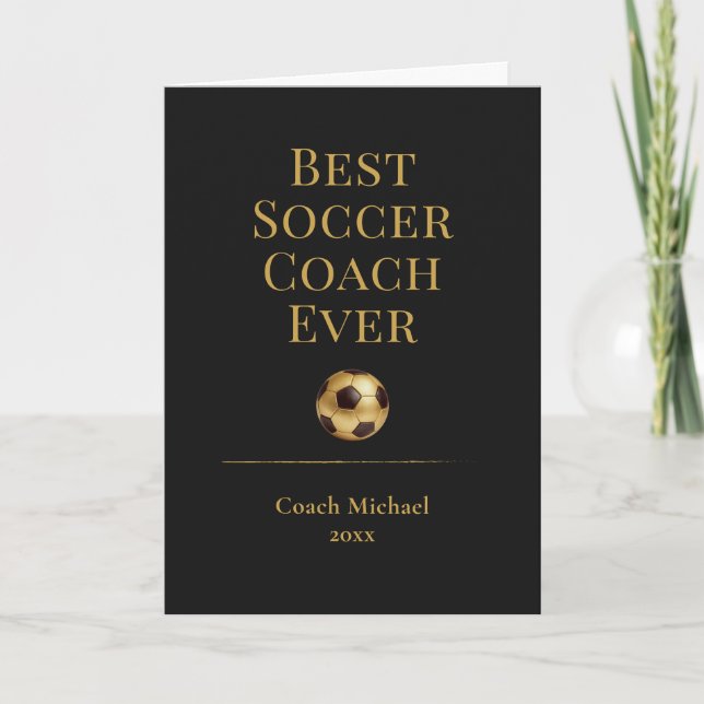 Tarjeta De Agradecimiento Best Soccer Coach Ever Elegant Black Gold Gift (Anverso)