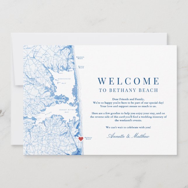 Tarjeta De Agradecimiento Bethany Beach Blue Boda Bienvenida Itinerary (Anverso)